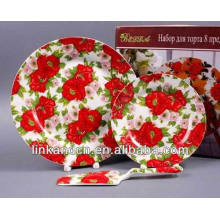Placas de sobremesa de cerâmica brilhante com decalque de flor cheia de alta qualidade